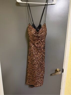 City Studio Rose Gold Sequin Midi Slip Dress